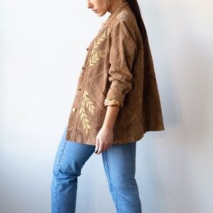 Vintage 90s Gold Embroidered Suede Jacket